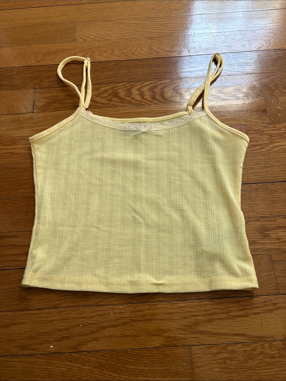 Women's Yellow Ribbed Lace-Trim Cami Tank Top Edikted Medium